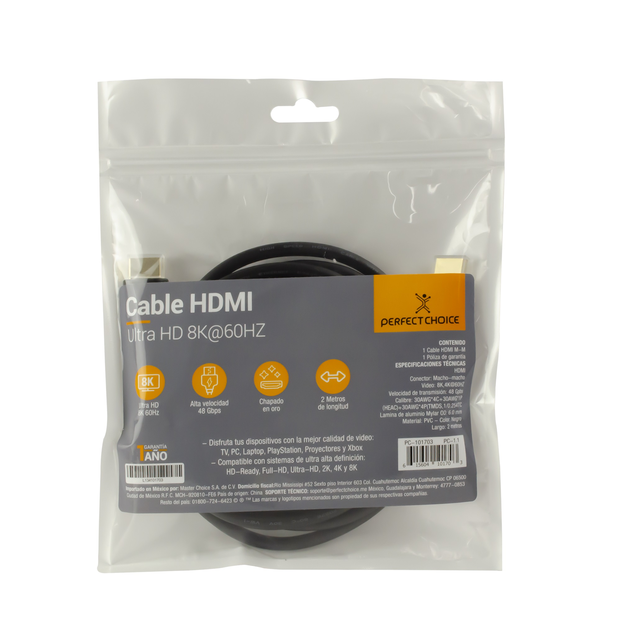 Cable HDMI 2.1 8K Negro 2m PERFECT CHOICE PC-101703