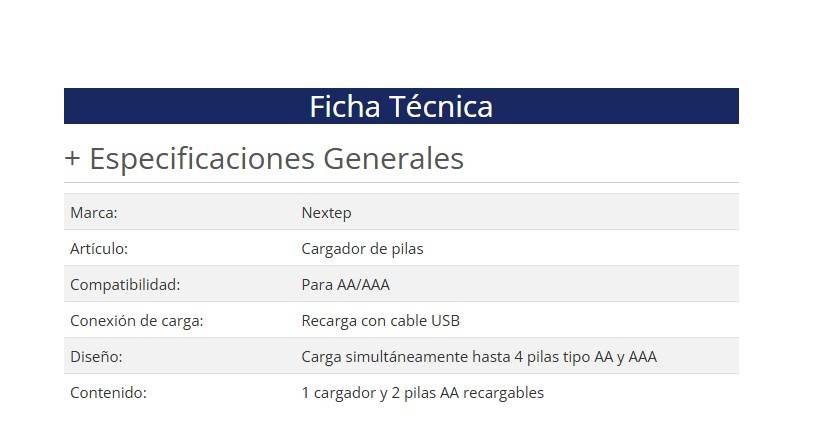 Cargador de pilas Nextep NE-285