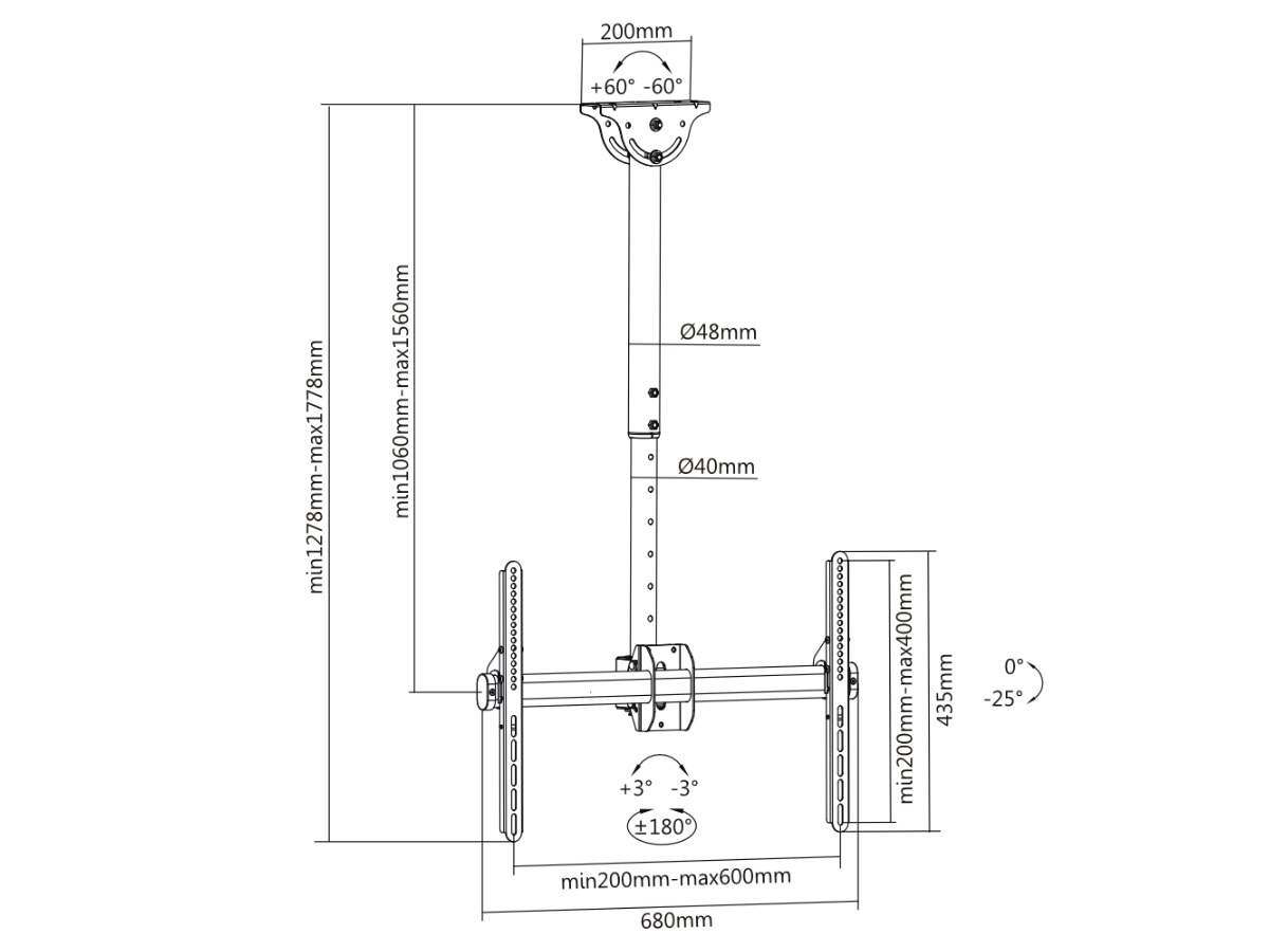 Soporte de TECHO para TV OVALTECH OVTV-C3770 