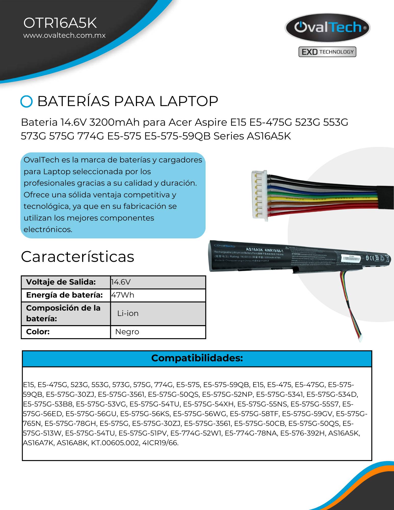 Bateria OVALTECH OTR16A5K