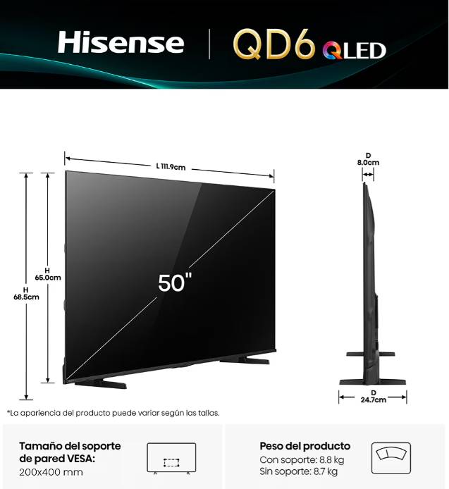 Televisiones Hisense 50QD6QV
