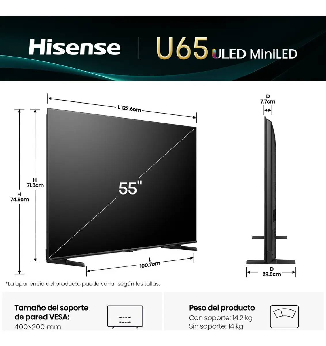 Televisión  Hisense 55U65QFM